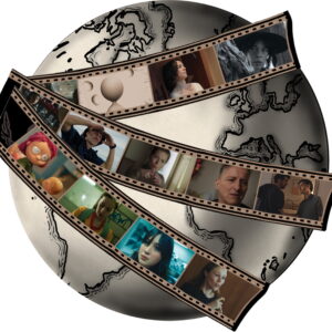 Decorative globe with film wrapped around it.