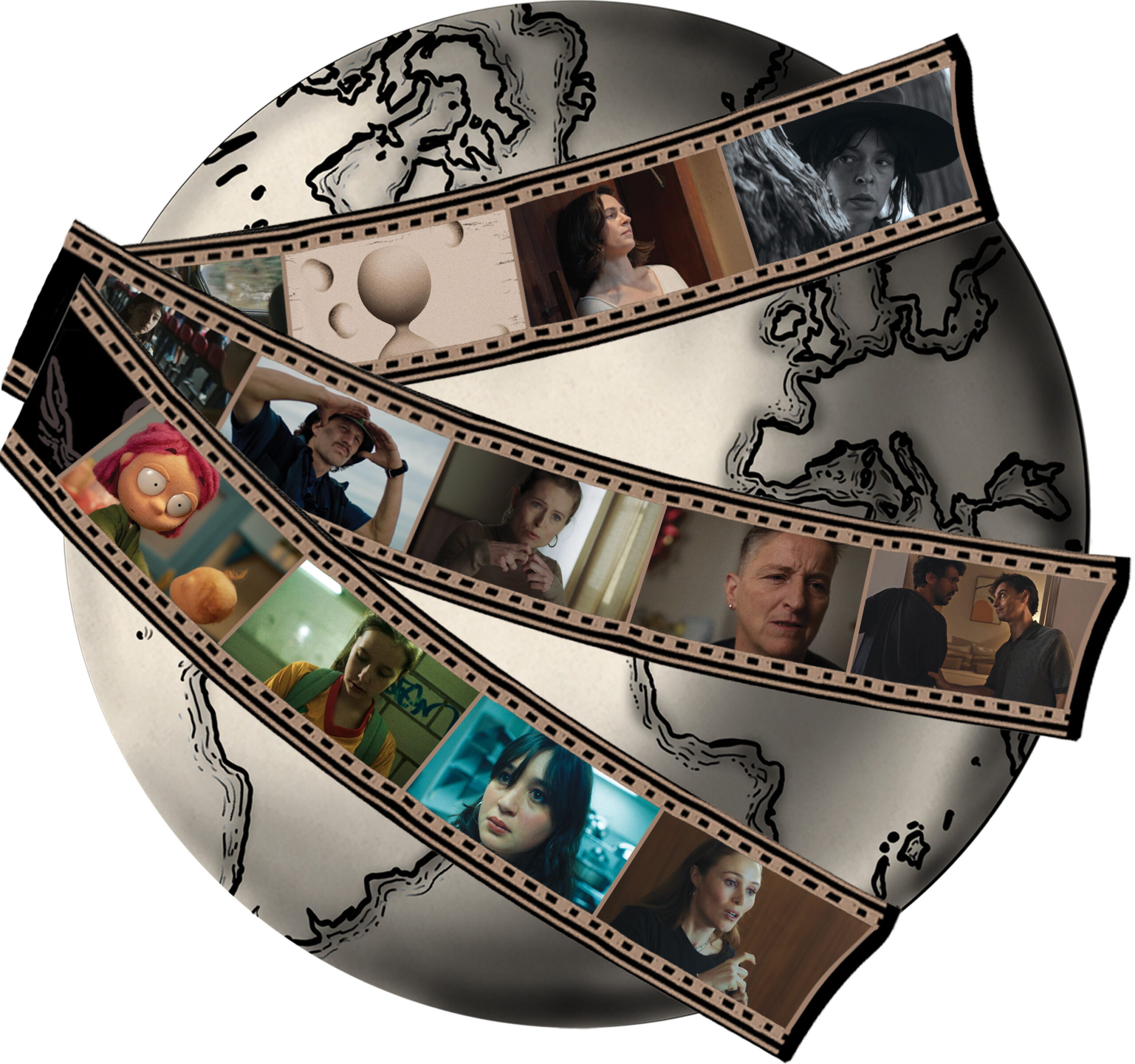 Decorative globe with film wrapped around it.