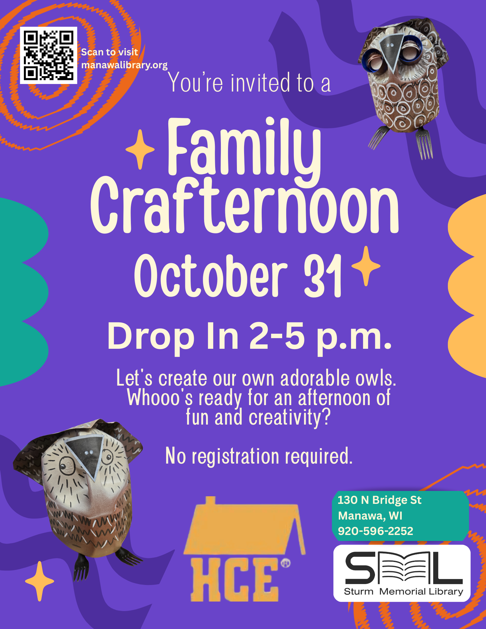Poster with text and photos of an owl craft