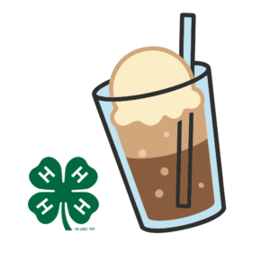 Illustration of a root beer float in a glass with the 4-H logo alongside it.